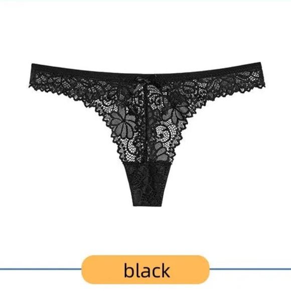 3/$15 Black Floral Lace Thong Low Waist Panties Underwear Lingerie Women Girls - Picture 6 of 8